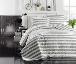 Set cuvertura de pat dubla 3 piese, Hook - Grey, EnLora Home, 65% bumbac/35% poliester
