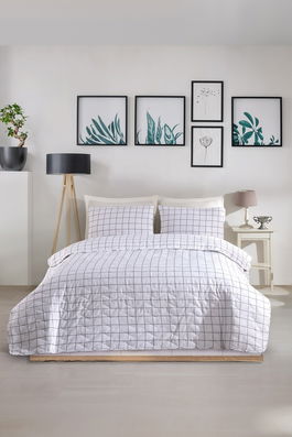 Set cuvertura de pat dubla 3 piese, Artus - Grey, Eponj Home, 65% bumbac/35% poliester