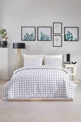 Set cuvertura de pat dubla 3 piese, Artus - Black, Eponj Home, 65% bumbac/35% poliester