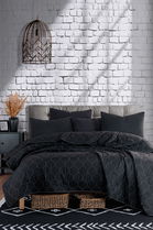 Set cuvertura de pat dubla 3 piese, Solid - Black, Eponj Home, 65% bumbac/35% poliester