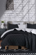 Set cuvertura de pat dubla 3 piese, Solid - Black, Grey, Eponj Home, 65% bumbac/35% poliester