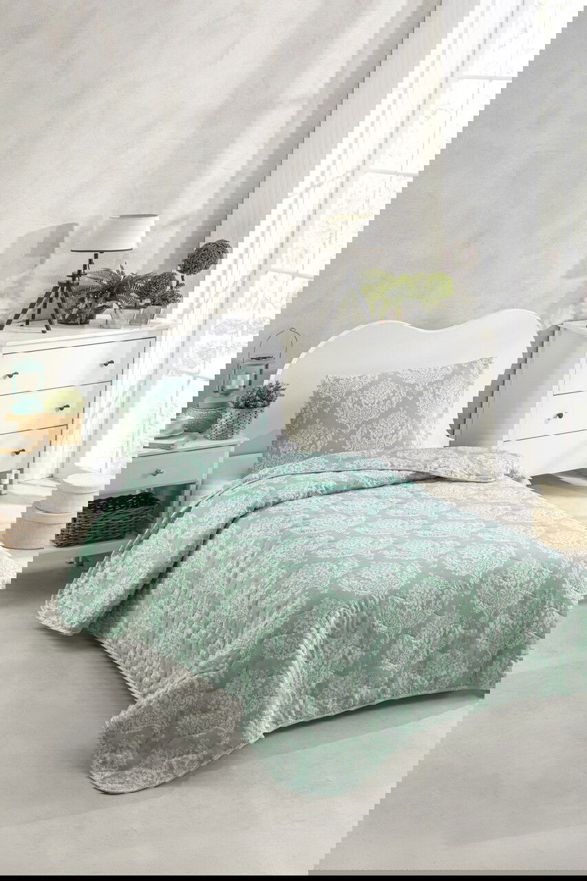 Set cuvertura Single 160x220 cm, 2 piese, Post - Water Green, Eponj Home, 65% bumbac/35% poliester