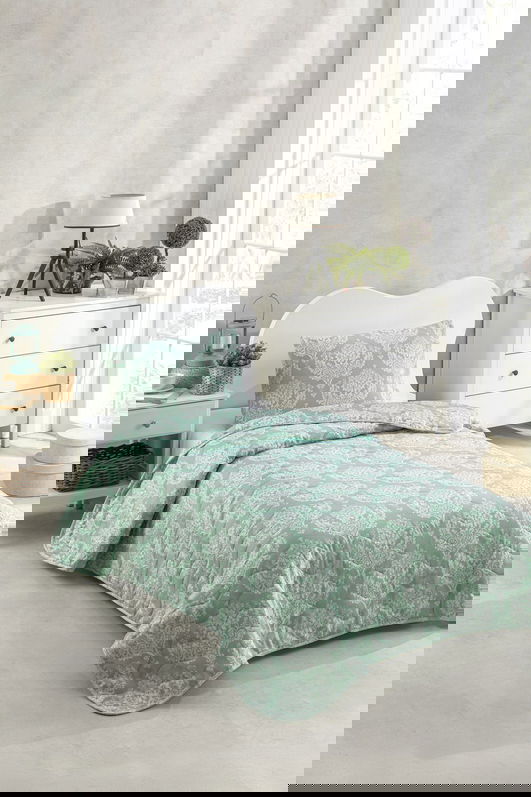 Set cuvertura Single 160x220 cm, 2 piese, Post - Water Green, Eponj Home, 65% bumbac/35% poliester