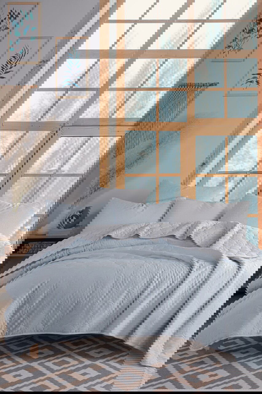 Cuvertura Single 155x200 cm, Solid - Light Blue, Grey, Eponj Home, 65% bumbac/35% poliester