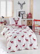 Lenjerie de pat pentru o persoana 2 piese, Geyik - Claret Red, Eponj Home, 65% bumbac/35% poliester