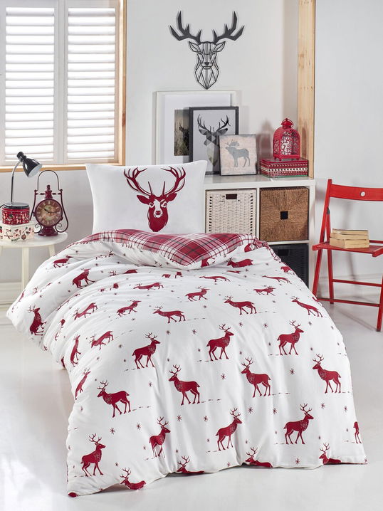 Lenjerie de pat pentru o persoana 2 piese, Geyik - Claret Red, Eponj Home, 65% bumbac/35% poliester