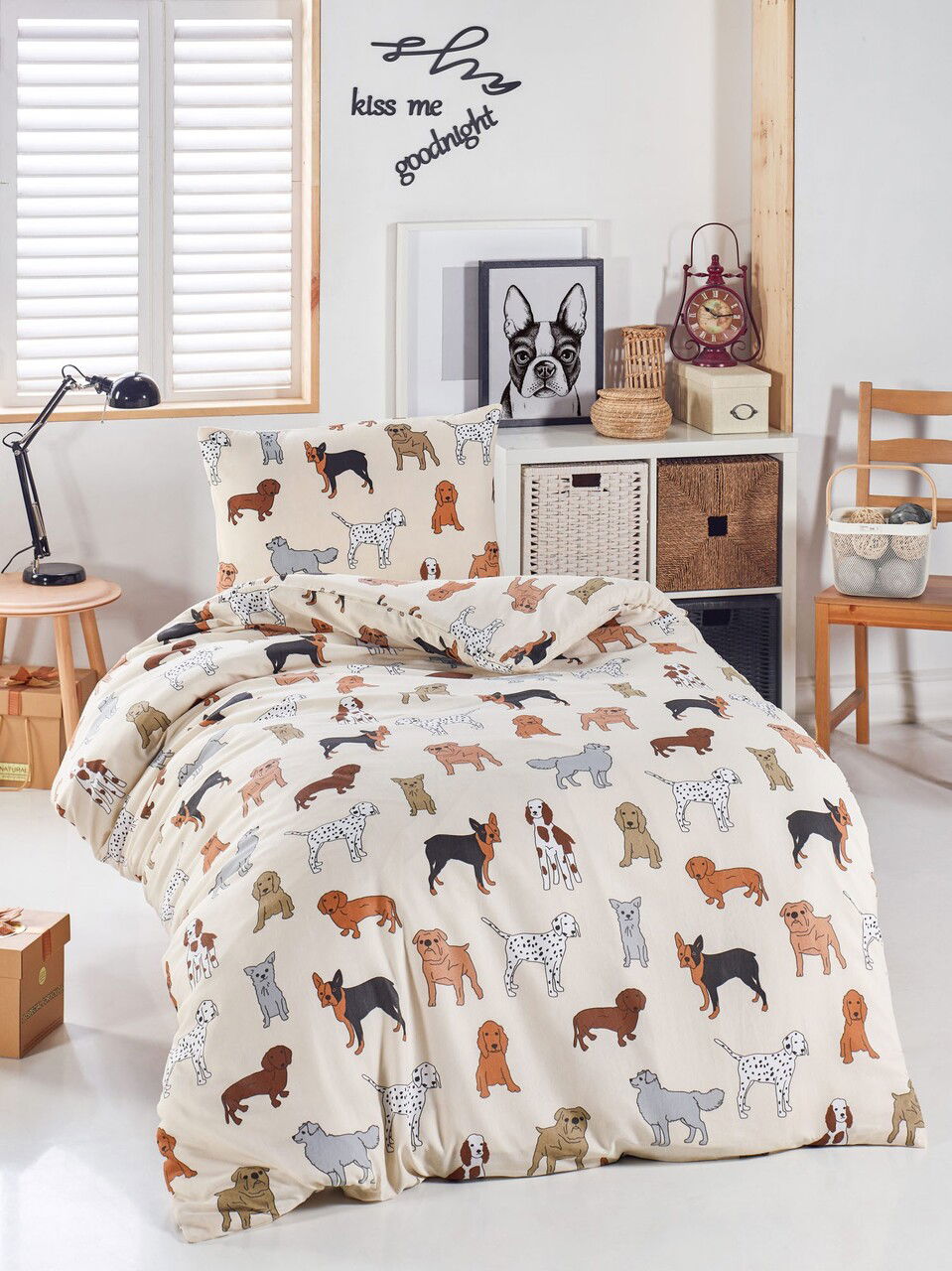 Lenjerie de pat pentru o persoana 2 piese, Havhav, Eponj Home, 65% bumbac/35% poliester