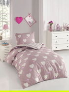 Lenjerie de pat pentru o persoana 2 piese, Herz - Dusty Rose, Eponj Home, 65% bumbac/35% poliester
