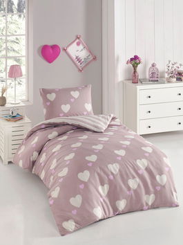 Lenjerie de pat pentru o persoana 2 piese, Herz - Dusty Rose, Eponj Home, 65% bumbac/35% poliester