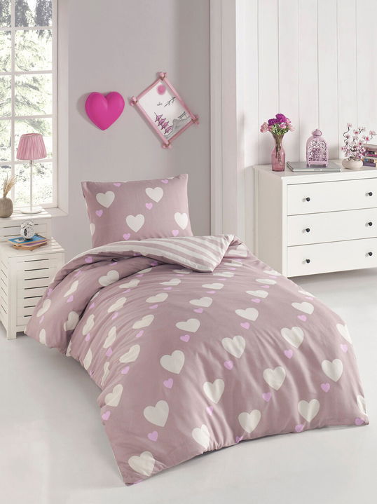 Lenjerie de pat pentru o persoana 2 piese, Herz - Dusty Rose, Eponj Home, 65% bumbac/35% poliester