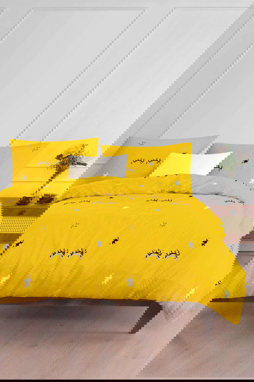 Lenjerie de pat pentru o persoana 2 piese, Dide - Yellow, Eponj Home, 65% bumbac/35% poliester