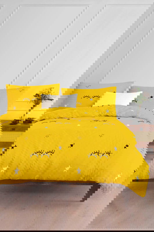 Lenjerie de pat pentru o persoana 2 piese, Dide - Yellow, Eponj Home, 65% bumbac/35% poliester