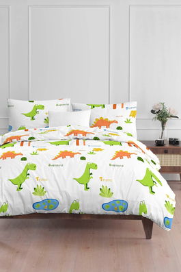 Lenjerie de pat pentru o persoana 2 piese, Dinolar - White, Eponj Home, 65% bumbac/35% poliester