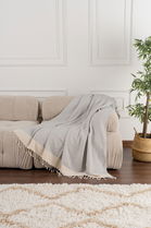 Cuvertura de pat, Baliksirti - Grey, PestemalLand, 90% bumbac / 10% poliester