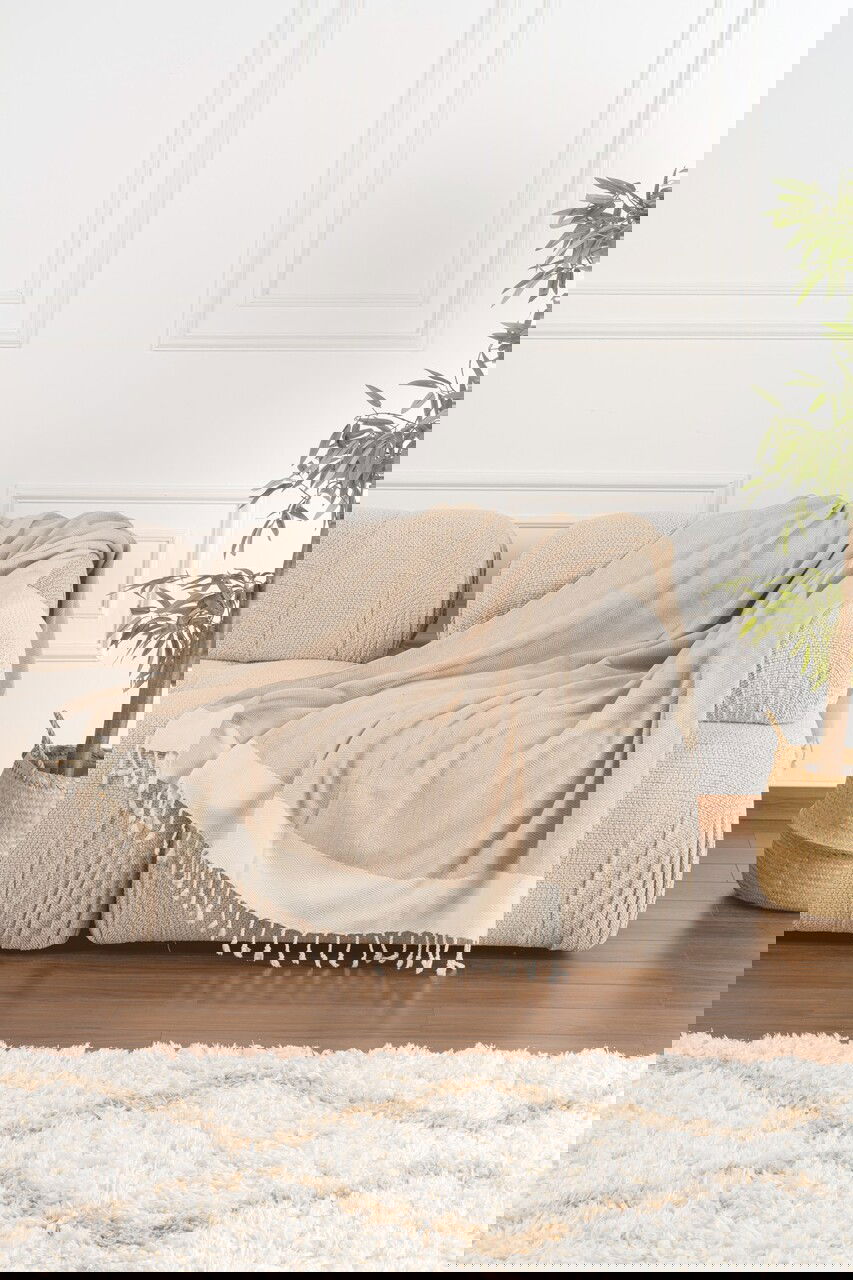 Cuvertura de pat, Baliksirti - Beige, PestemalLand, 90% bumbac / 10% poliester