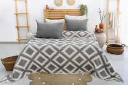 Set cuvertura pique dubla, Sonia - Anthracite, Şaheser, 70% bumbac/30% poliester