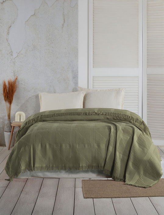 Cuvertura matlasata dubla, Sirius - Khaki, Şaheser, Bumbac