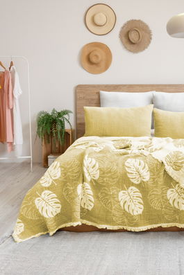 Set cuvertura pique dubla, Forest - Yellow, Şaheser, 70% bumbac/30% poliester