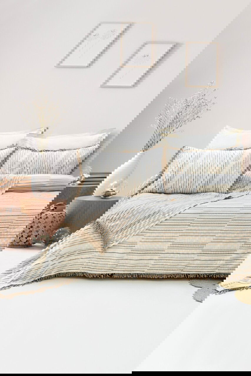 Set cuvertura pique dubla, Lia - Beige, Şaheser, Bumbac