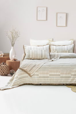 Set cuvertura pique dubla, Lia - Beige, Şaheser, Bumbac