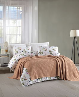 Set cuvertura pique dubla, Zigzag - Mustard, Şaheser, Bumbac