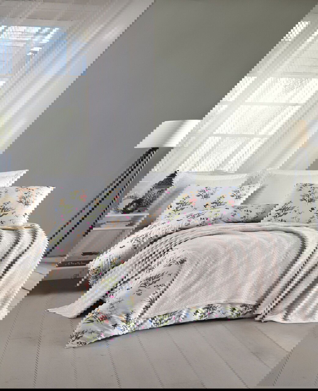 Set cuvertura pique dubla, Zigzag - Light Grey, Şaheser, Bumbac