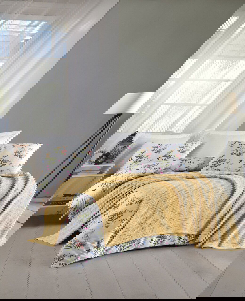 Set cuvertura pique dubla, Zigzag - Yellow, Şaheser, Bumbac