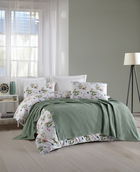 Set cuvertura pique dubla, Zigzag - Green, Şaheser, Bumbac