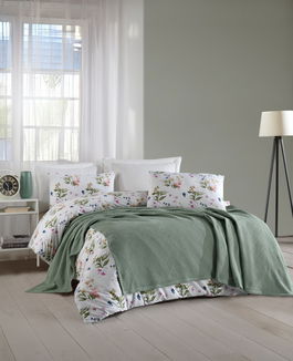 Set cuvertura pique dubla, Zigzag - Green, Şaheser, Bumbac