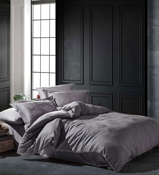 Lenjerie de pat dubla, Talia - Dark Grey, Şaheser, Bumbac Satinat