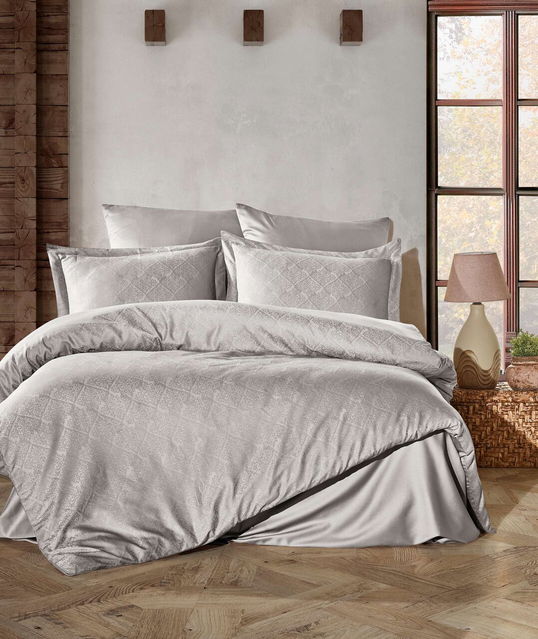 Lenjerie de pat dubla, Harley - Light Grey, Şaheser, Bumbac Satinat