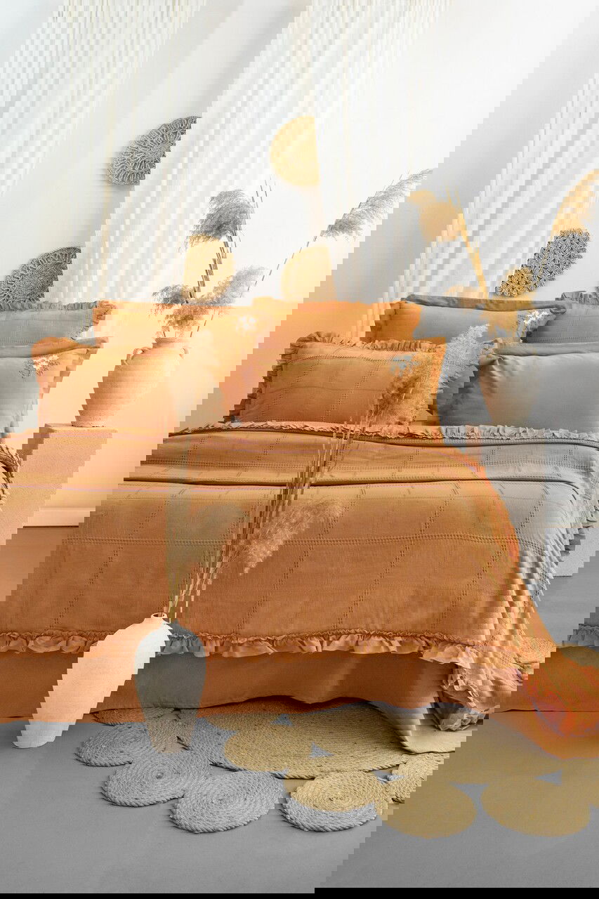 Set cuvertura de pat dubla 3 piese, Fiorella - Orange, Şaheser, 70% bumbac/30% poliester