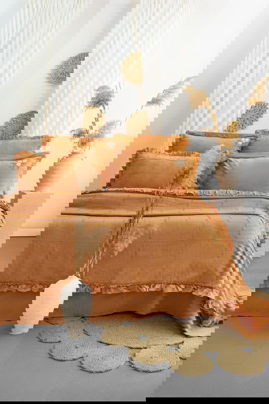 Set cuvertura de pat dubla 3 piese, Fiorella - Orange, Şaheser, 70% bumbac/30% poliester