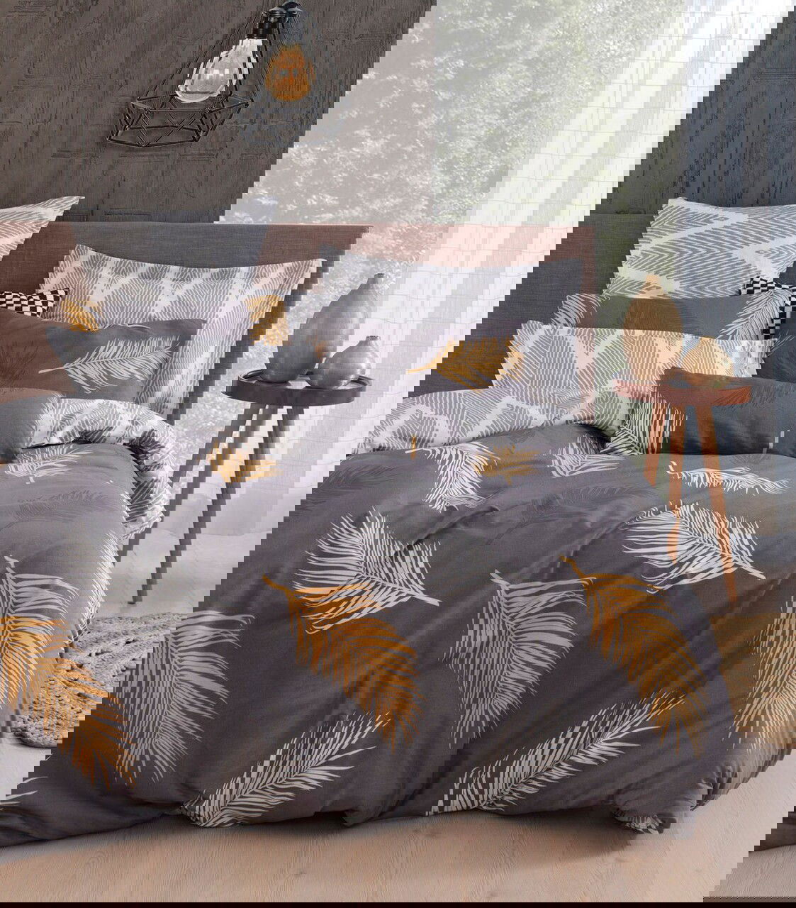 Lenjerie de pat dubla, Olivia - Gold, Grey vPoly, Eponj Home, 65% bumbac/35% poliester