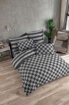 Lenjerie de pat dubla, Kareli Saten - Black, EnLora Home, 70% bumbac/30% poliester