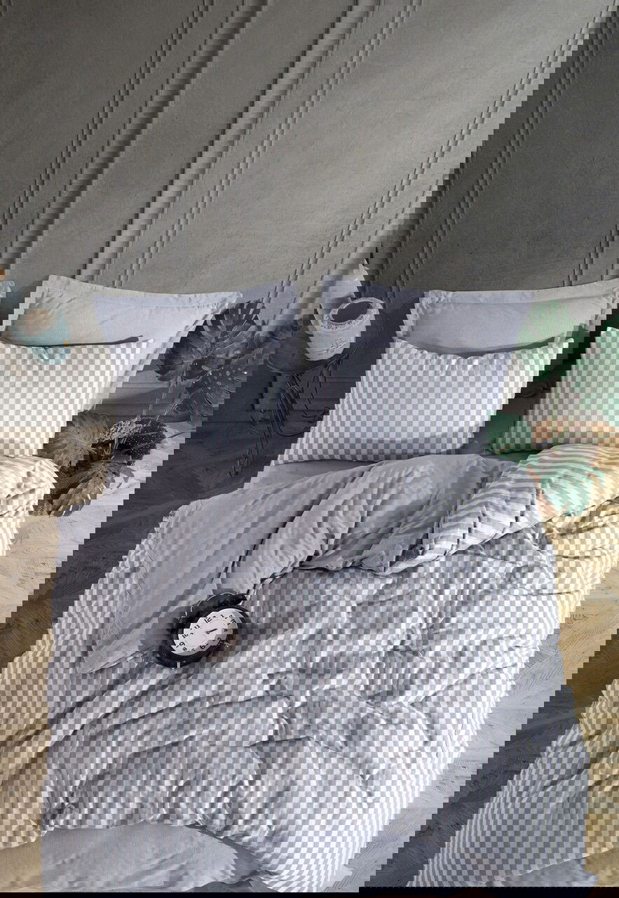 Lenjerie de pat dubla, Road Potlu - Light Grey, EnLora Home, 70% bumbac/30% poliester