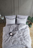 Lenjerie de pat dubla, Road Potlu - Light Grey, EnLora Home, 70% bumbac/30% poliester