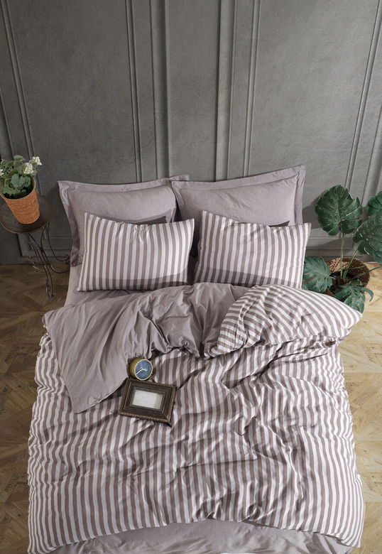 Lenjerie de pat dubla, Road Potlu - Brown, EnLora Home, 70% bumbac/30% poliester