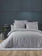 Lenjerie de pat dubla, Water Yollu Saten - Light Grey, EnLora Home, 70% bumbac/30% poliester