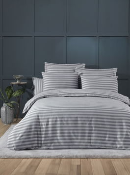 Lenjerie de pat dubla, Water Yollu Saten - Light Grey, EnLora Home, 70% bumbac/30% poliester