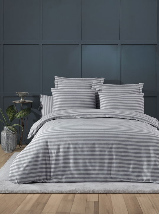 Lenjerie de pat dubla, Water Yollu Saten - Light Grey, EnLora Home, 70% bumbac/30% poliester