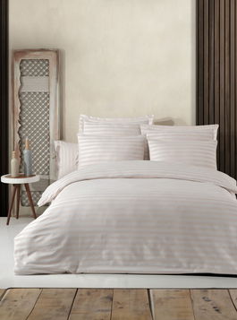 Lenjerie de pat dubla, Water Yollu Saten - Beige, EnLora Home, 70% bumbac/30% poliester