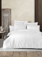 Lenjerie de pat dubla, Water Yollu Saten - White, EnLora Home, 70% bumbac/30% poliester