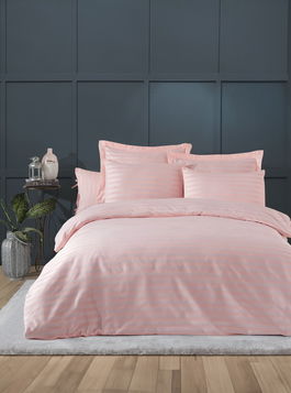 Lenjerie de pat dubla, Water Yollu Saten - Powder, EnLora Home, 70% bumbac/30% poliester