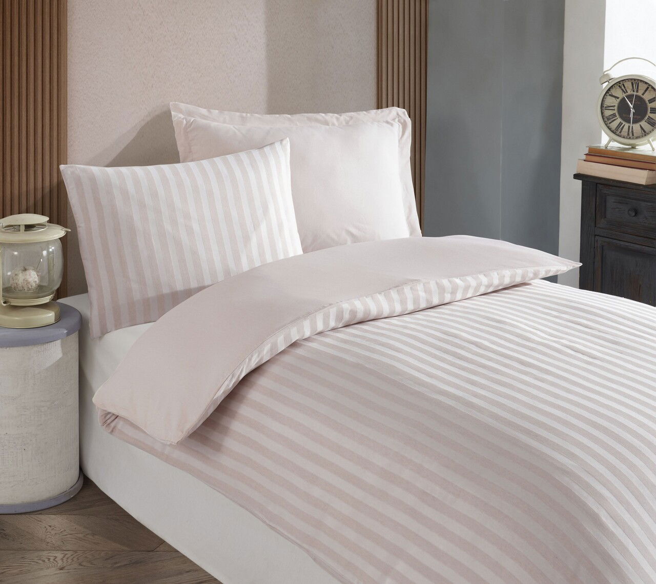 Lenjerie de pat pentru o persoana 2 piese, Road Potlu - Beige, EnLora Home, 70% bumbac/30% poliester