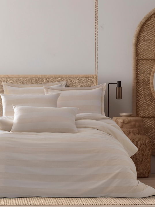 Lenjerie de pat dubla, Max Yollu Saten - Beige, EnLora Home, 70% bumbac/30% poliester