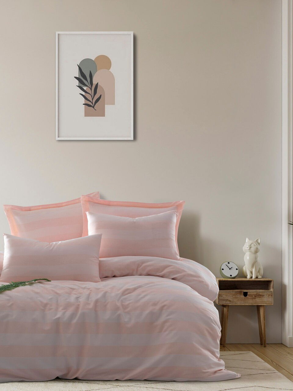 Lenjerie de pat dubla, Max Yollu Saten - Powder, EnLora Home, 70% bumbac/30% poliester
