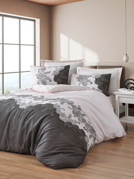 Lenjerie de pat dubla, New Mixscarlet - Beige, EnLora Home, 65% bumbac/35% poliester