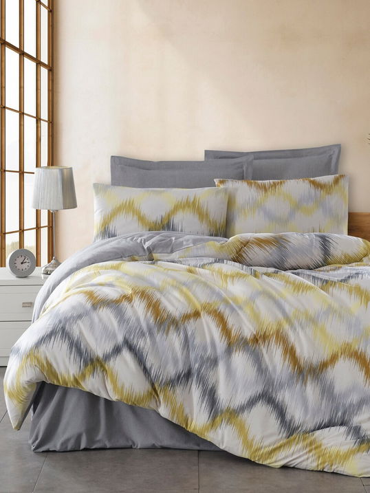 Lenjerie de pat dubla, Beat - Grey, Yellow, Acasă EnLora, 65% bumbac/35% poliester