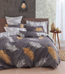 Lenjerie de pat pentru o persoana, Olivia - Gold, Grey, Eponj Home, Bumbac Ranforce